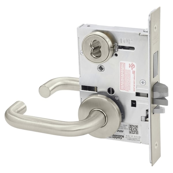 Security Entrance or Office Mortise Lock, LW Lever, A Rose, 7-Pin LFIC Less Core, Satin Chrome
